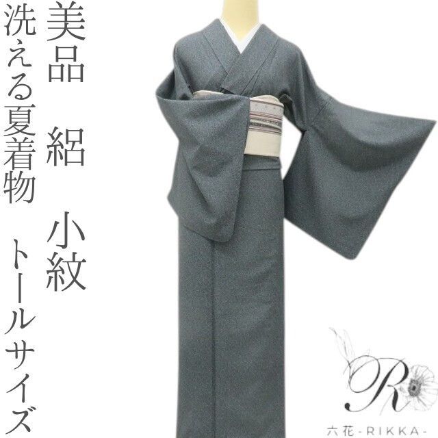 六花-RIKKA- 美品 洗える夏着物 トールサイズ 絽❀涼風を呼ぶ波紋、あるいは開く和傘❀小紋 着物 A5696
