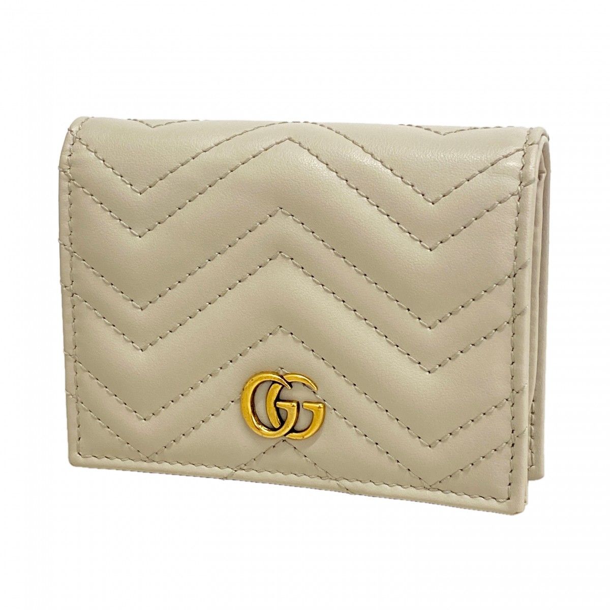 【6gd4714-k】グッチ 財布 GGマーモント 466492 レザー グレー ゴールド金具【中古】レディース