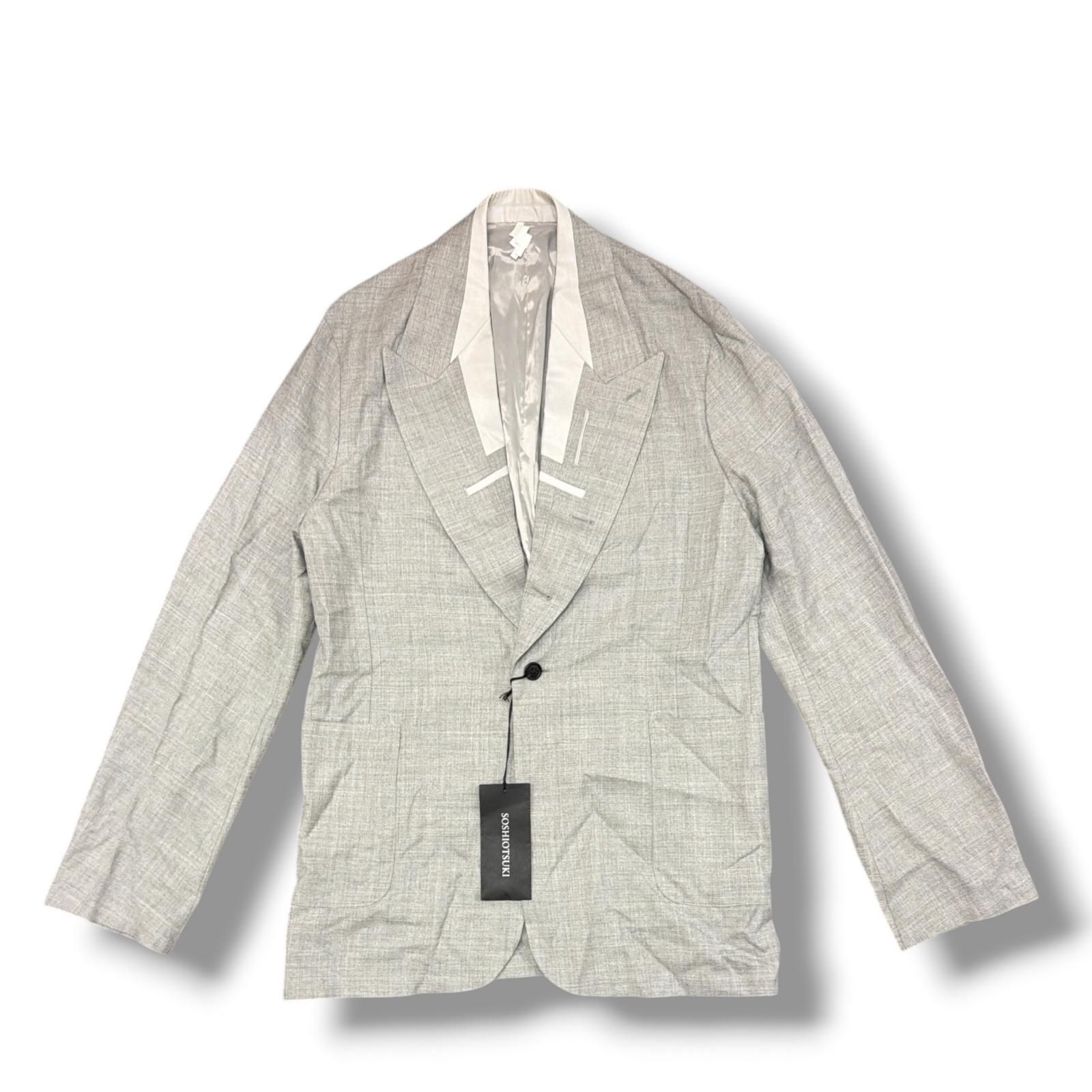 参考上代94600円 SOSHIOTSUKI INSIDE LAPEL JACKET インサイドラペルジャケット テーラード ソウシオオツキ S23SS08JKT-W グレー 44 （20133M） 参考上代94600円 SOSHIOTSUKI INSIDE LAPEL JACKET インサイドラペル