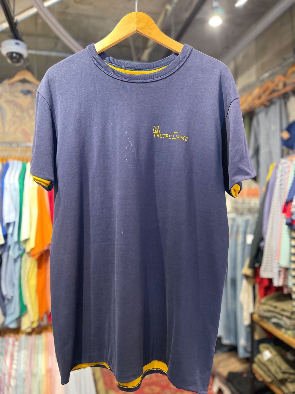 【 80’s Champion / Reversible T-Shirt 】80年代　USA製　チャンピオン　リバーシブル　ダブルフェイス　ノートルダム大学　ネイビー×イエロー　カレッジTシャツ