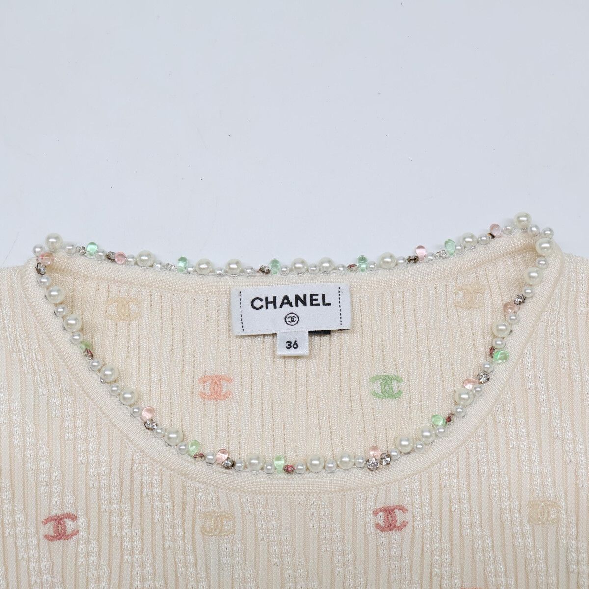 CHANEL シャネル P75013 K10761 ココマーク パールビジュー シルク