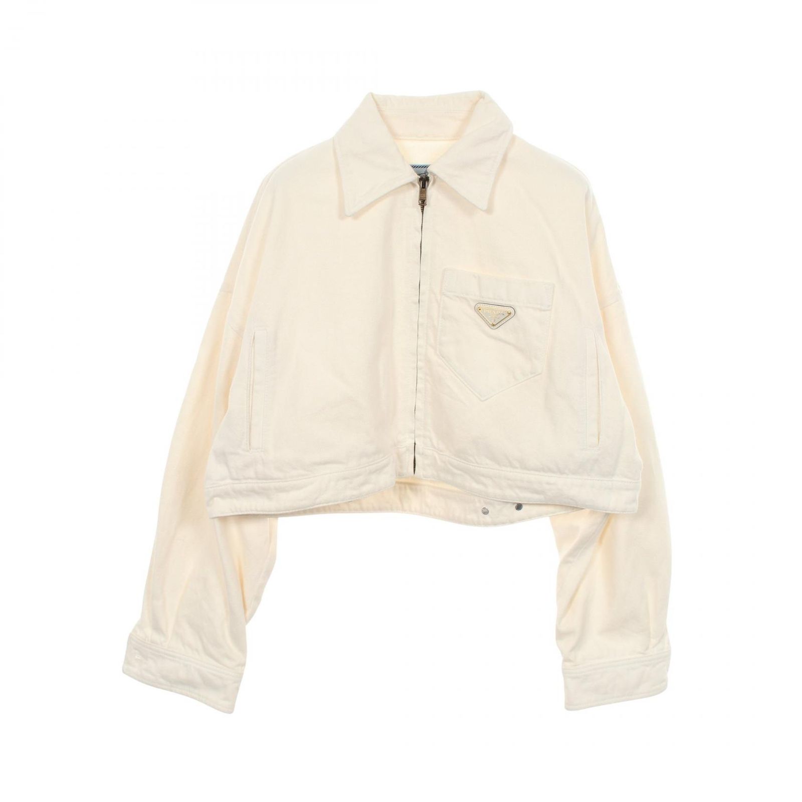 プラダ PRADA デニムジャケット 三角プレート クロップド ジップアップ GFB279 ホワイト その他 クロップドデニムブルゾン レディース Used B
