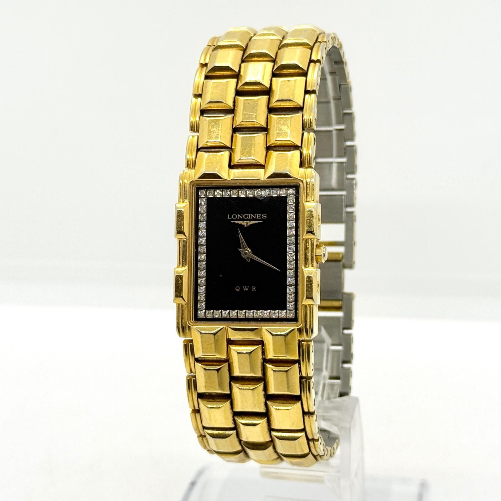 LONGINES Q.W.R. ロンジン不動 LONGINES ロンジン QWR スクエア ブラック QZ レディース ストーン