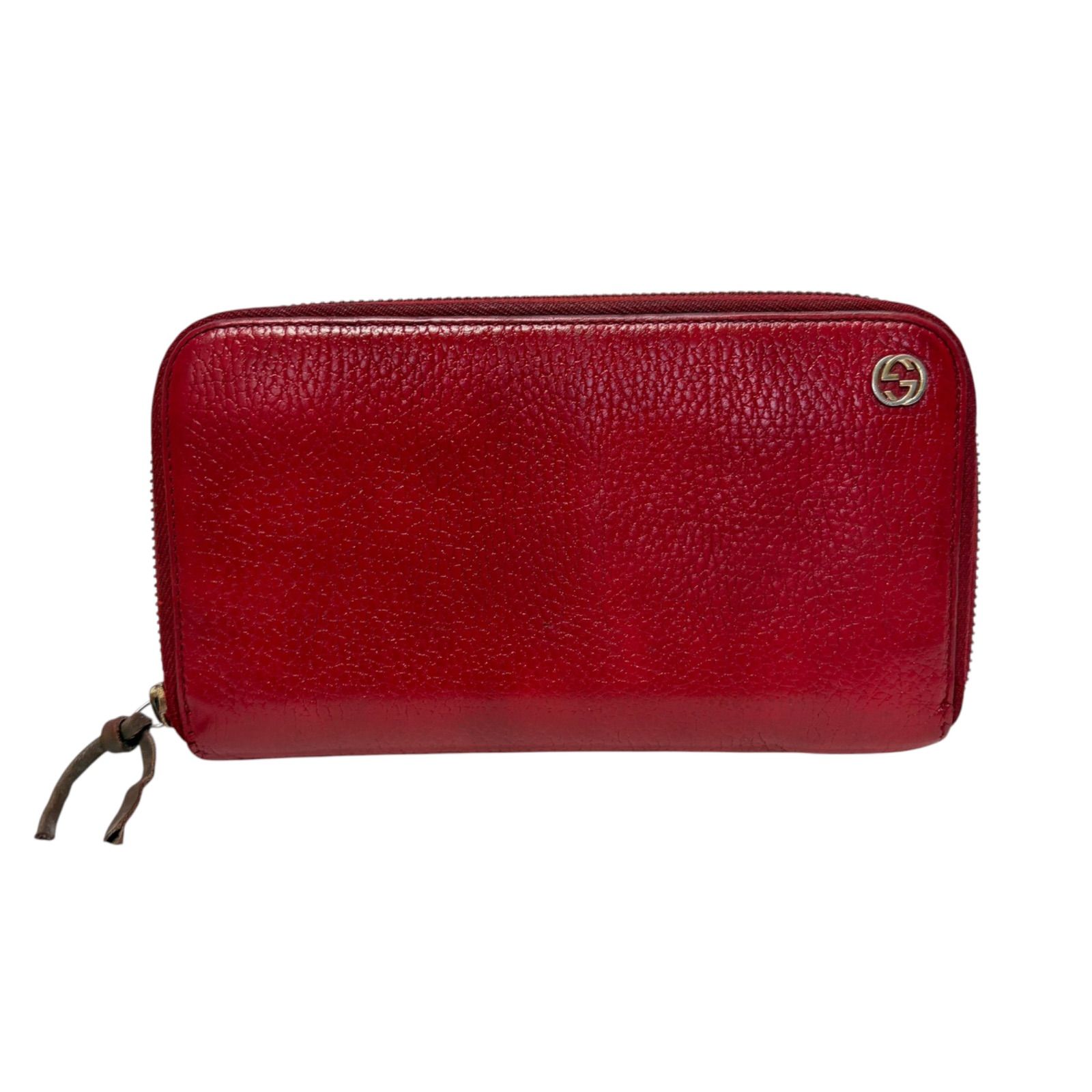 4890 GUCCI グッチ 長財布 レッド レザー ラウンドファスナー