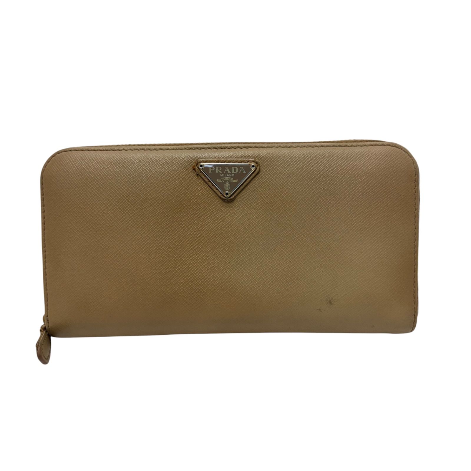 4563 PRADA プラダ 長財布 ラウンドファスナー サフィアーノレザー トライアングルロゴ ベージュ