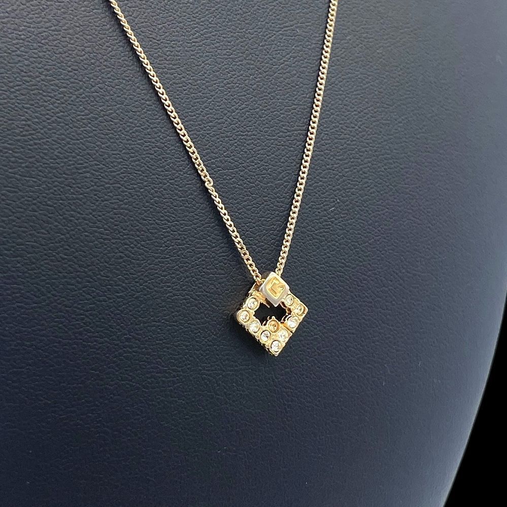 GIVENCHY ジバンシー ネックレス ラインストーン Gロゴ スクエア ゴールド ヴィンテージ ジュエリー アクセサリー