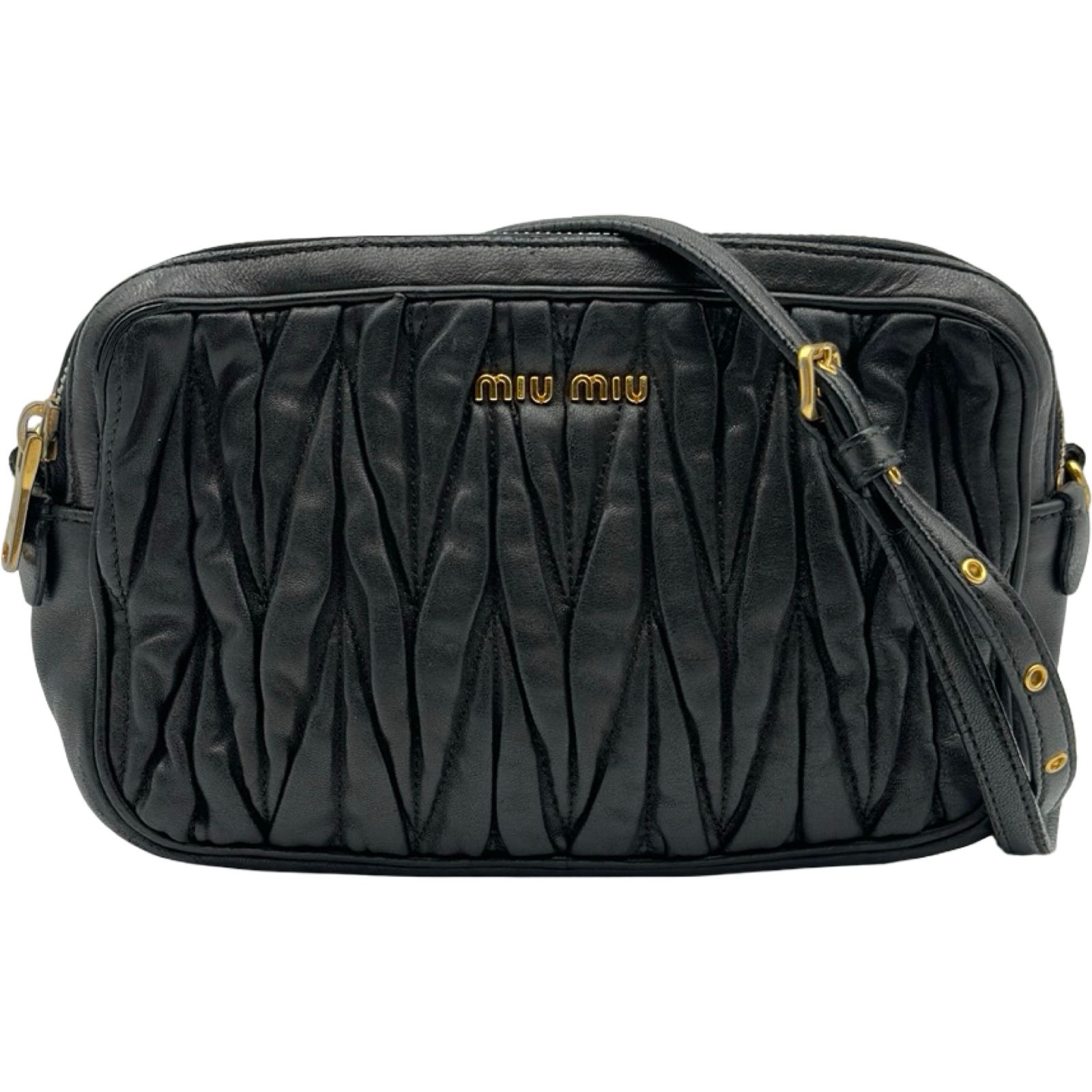 Miu Miu Miu Matelasse Shoulder Bag Black Leather Ladies Clutch Bag Pouch
