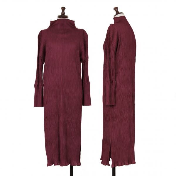 プリーツプリーズPLEATS PLEASE プリーツハイネックワンピース ボルドー4