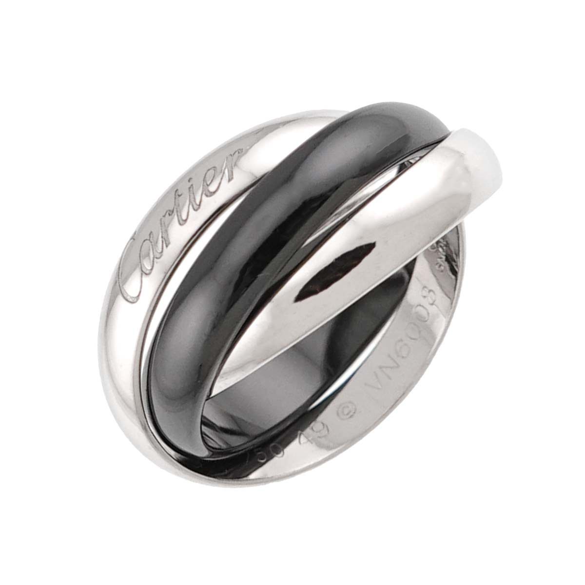 カルティエ Cartier トリニティ MM #49 リング セラミック K18 WG 3連