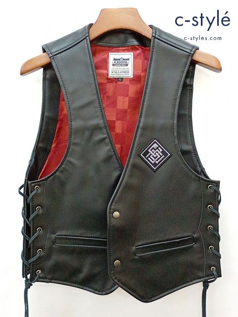[人気] KADOYA カドヤ レザーベスト L ブラック LACE UP ZC-VEST K's Leather 牛革 | ★ W418