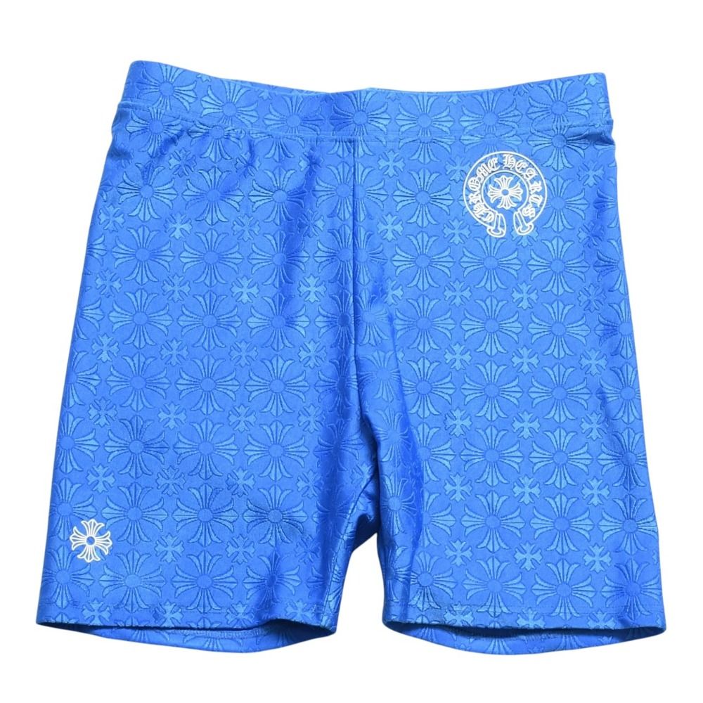 新品未使用品 CHROME HEARTS クロムハーツ レギンス ブルー ホワイト CH プラス 総柄バイカーショーツ ブルー ホワイト 中古 4a005723