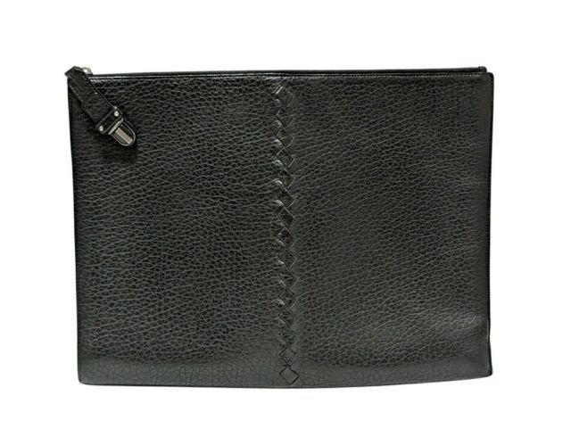 Bottega Veneta Briefcase 221508 Document Case Machinashi Business Bag A4 Size Second Bag Braided Leather Embossed Black Men's BOTTEGA VENETA Center Braided