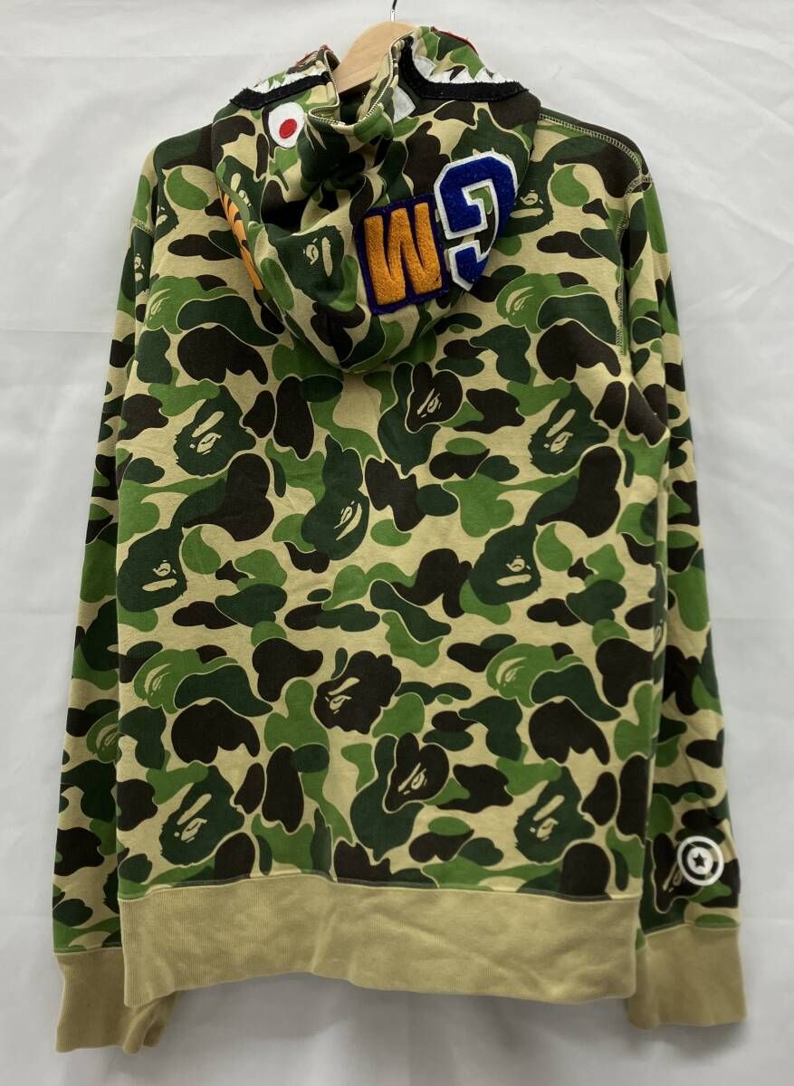 A Bathing Ape アベイシングルエイプ　001ZPF801020X ABCカモ　シャーク　フルジップパーカー 綿100% カモフラージュ柄 カーキ系 サイズL