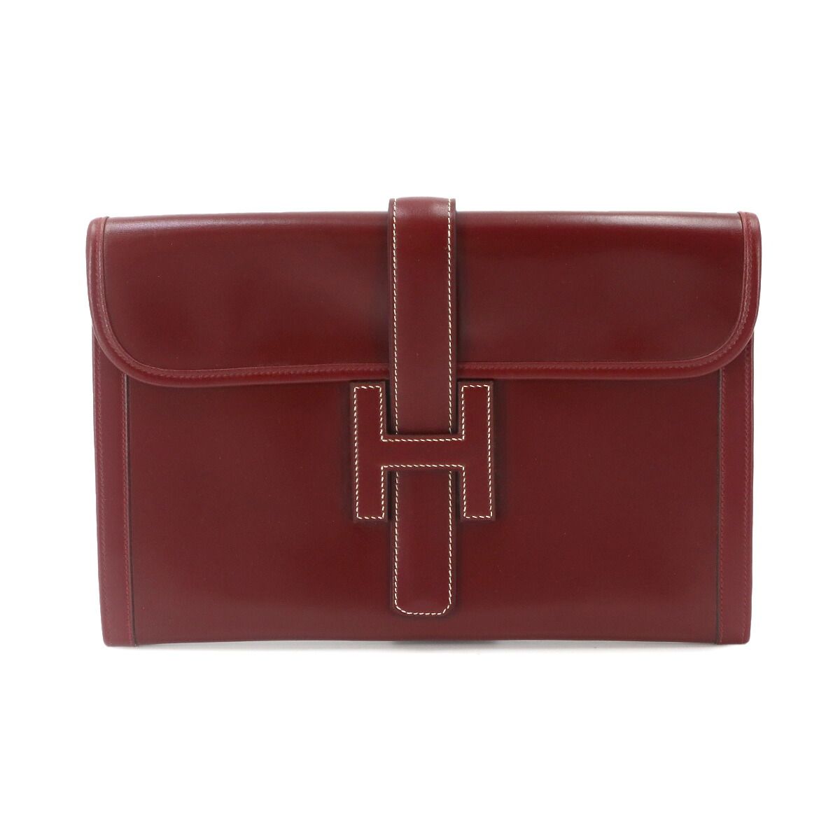 新品同様 エルメス HERMES ジジェ PM クラッチ バッグ ボックスカーフ ボルドー 〇H刻印 1978年製 ヴィンテージ Jige PM 90334472