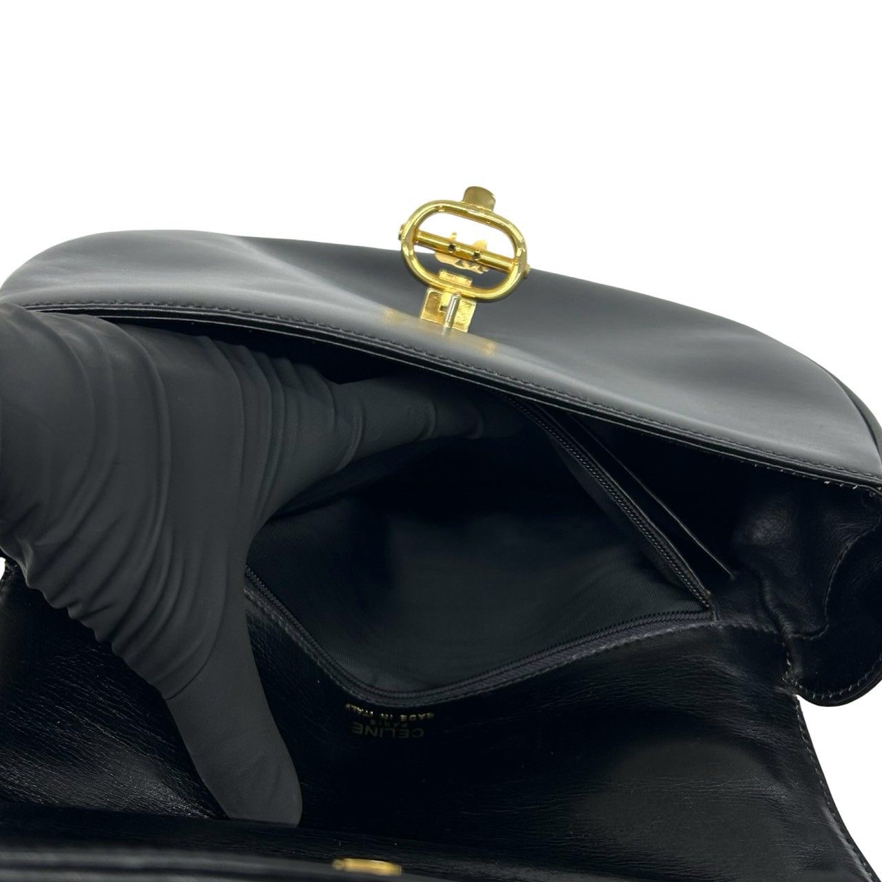 極 美品 袋付き CELINE セリーヌ ヴィンテージ 馬車金具 カーフ レザー 