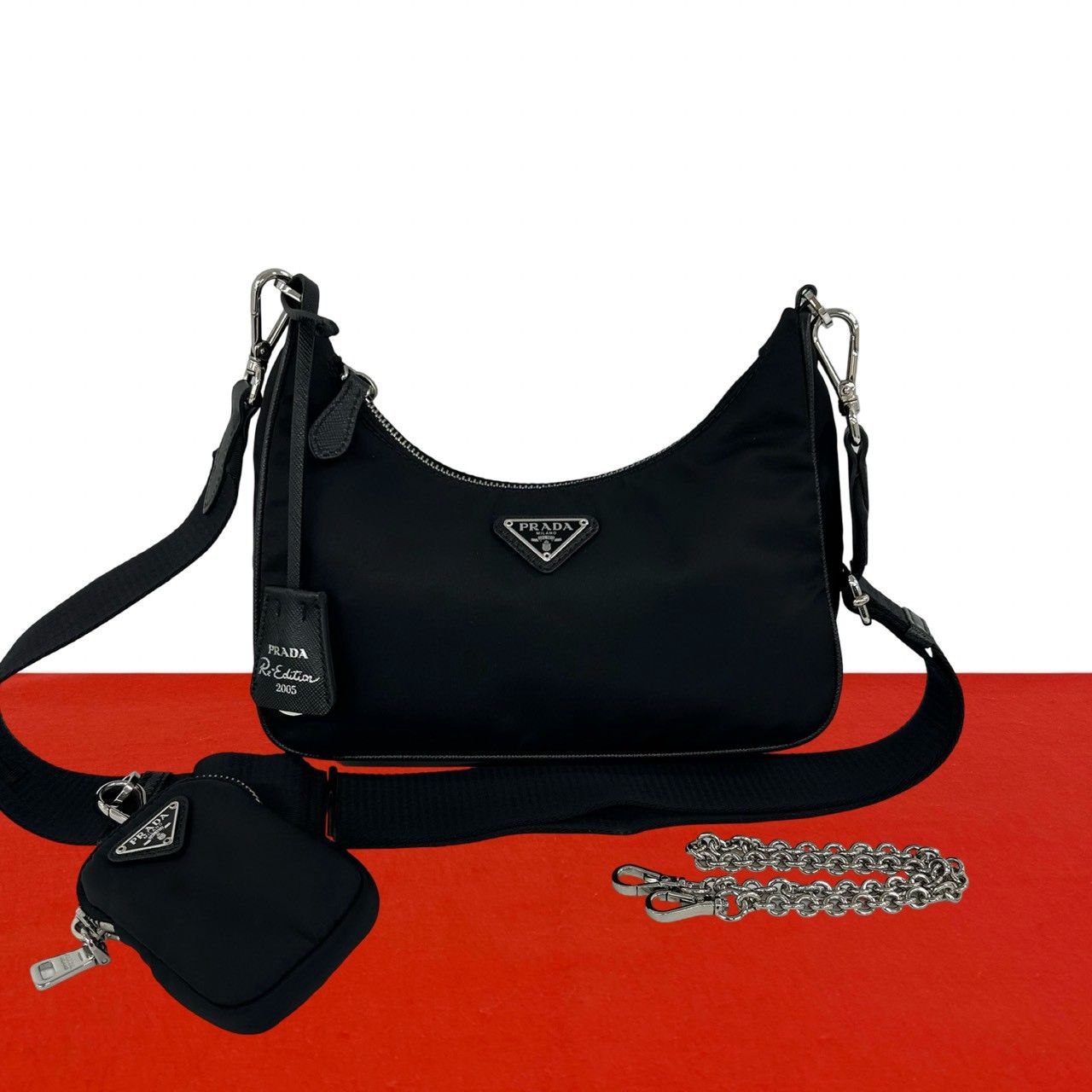 極 美品 PRADA プラダ リ エディション 三角ロゴ 金具 ナイロン