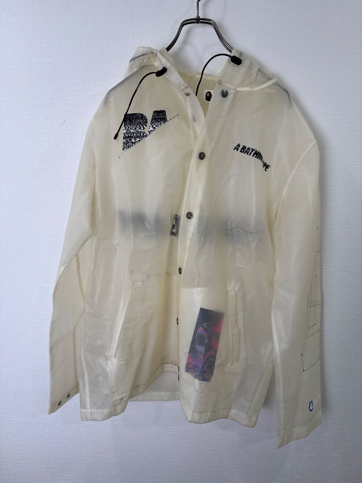 R00134｜A BATHING APE｜ア ベイシング エイプ｜ナイロンジャケット｜フーデッドジャケット｜ウインドブレーカー｜プリントジャケット｜ホワイト｜クリア｜L相当｜ストリート｜裏原｜ブランド古着｜古着｜Y2K｜90S｜USA古着｜ヴィンテージ 12,337円
