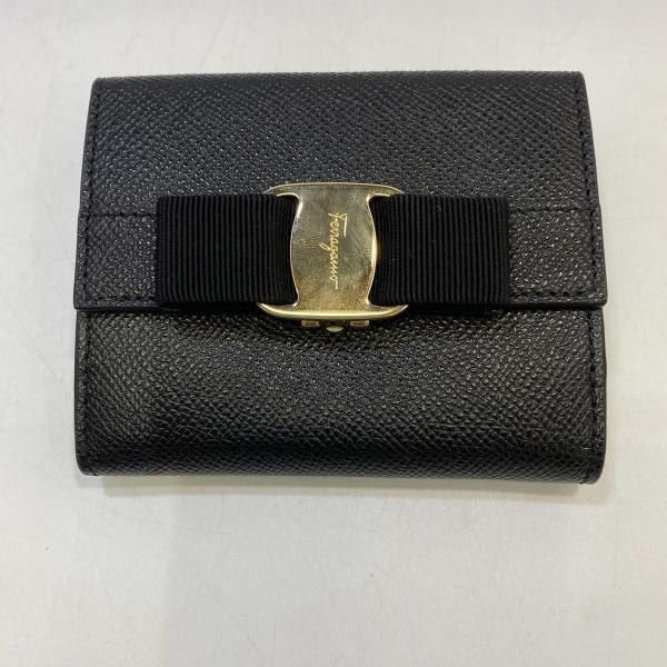 中古】SalvatoreFerragamo ヴァラリボン 二つ折り財布 22A926 ブラック