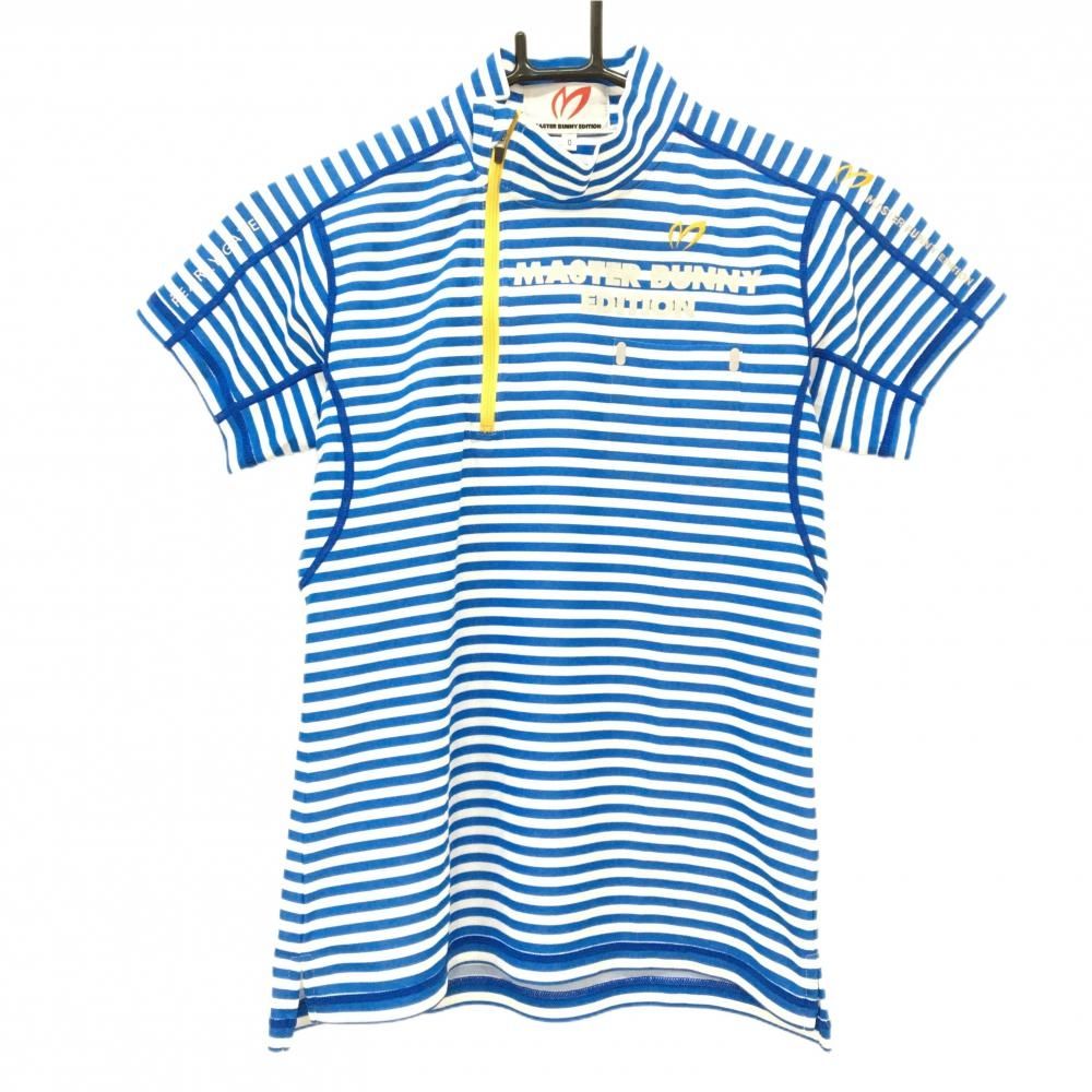 超美品】マスターバニー 半袖ハイネックシャツ ブルー×白 ボーダー