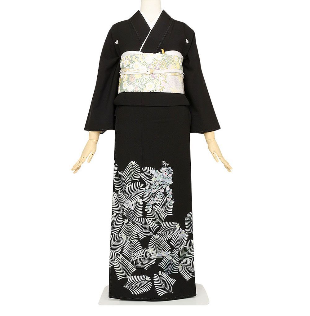 礼装用　黒留袖　羊歯に花喰い鳥　着物単品　【結婚式、披露宴などの祝い事に】旧レンタル商品