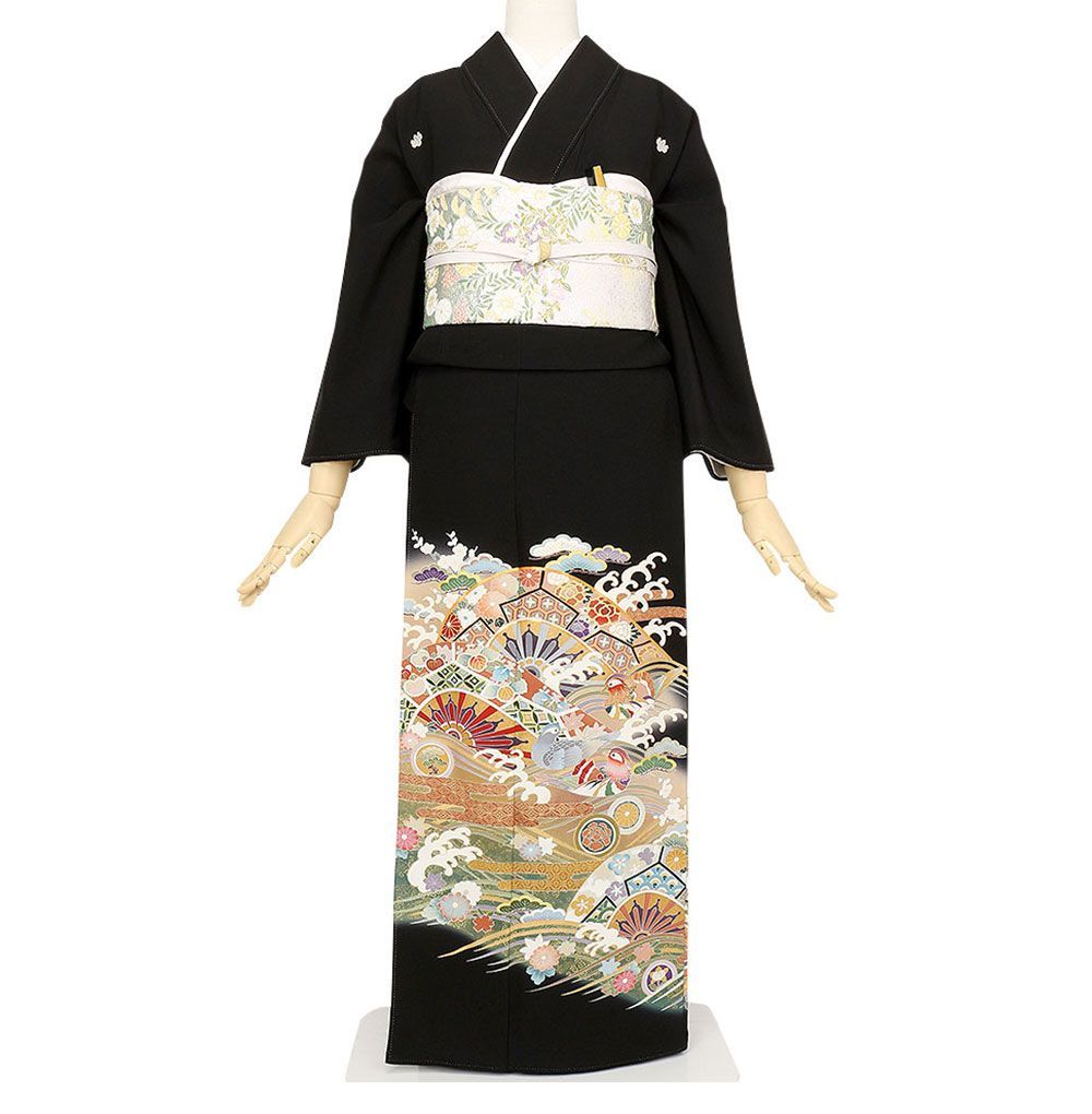礼装用　黒留袖　立波におしどり　着物単品　【結婚式、披露宴などの祝い事に】旧レンタル商品