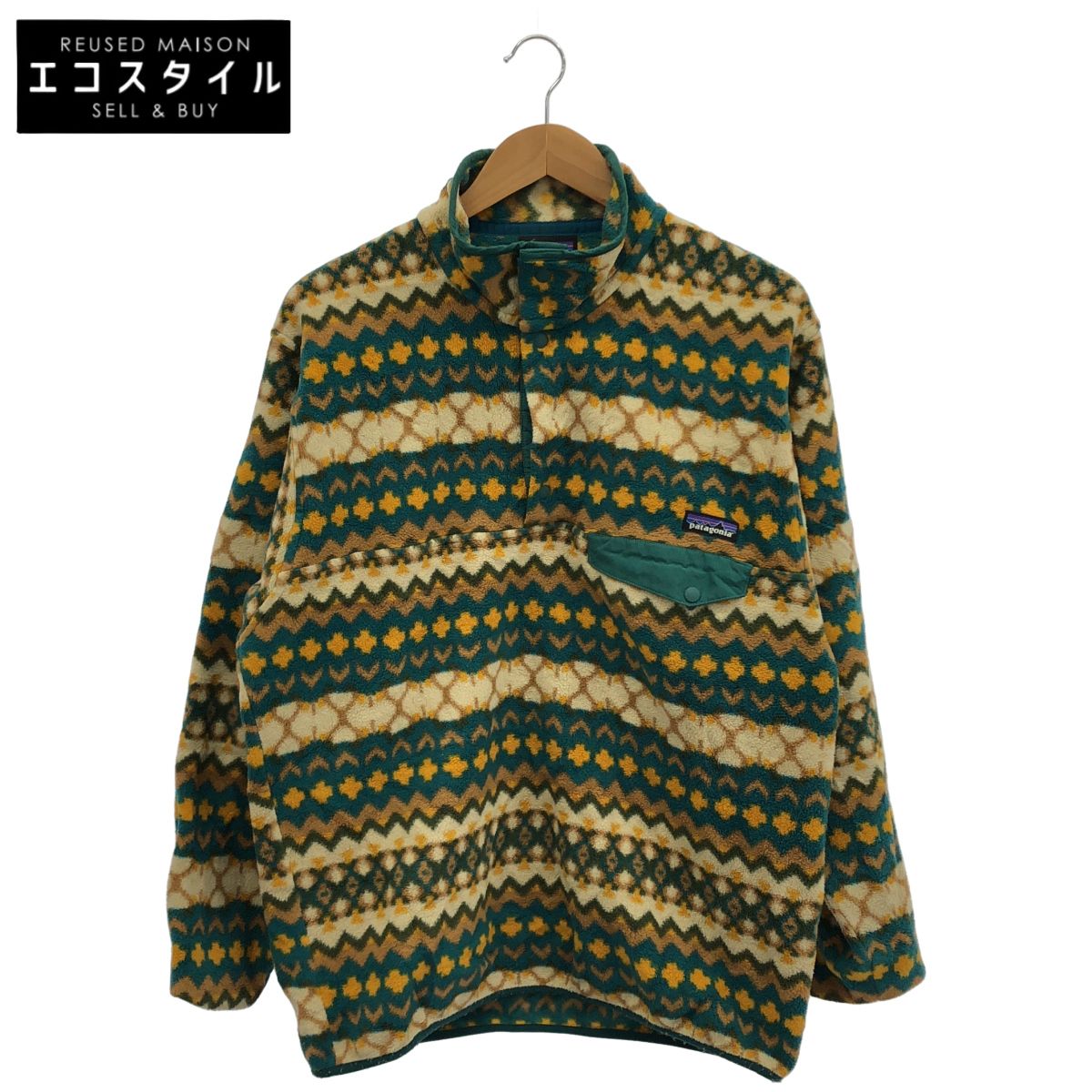Patagonia　パタゴニア　15年製 25450 グリーン×マルチカラー メキシコ製 ライトウェイトシンチラスナップTプルオーバー フリースプルオーバー　M