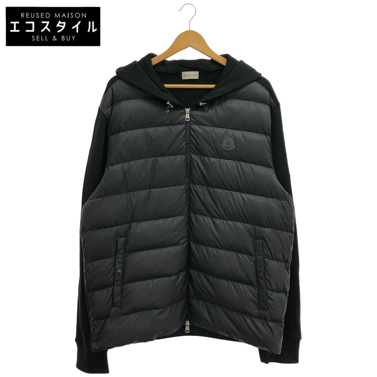 MONCLER　モンクレール　23年 ブラック FELPA APERTA CON CAPPUCCIO ダウン切り替え パーカー　3XL