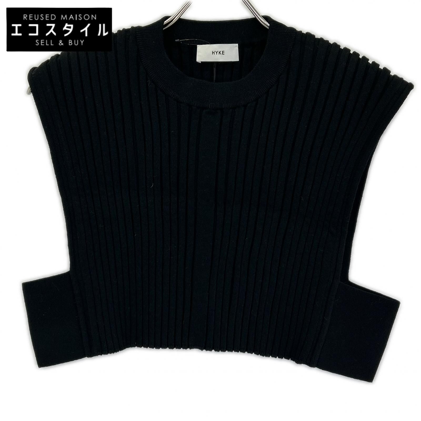 HYKE　ハイク　232-11338 23AW ブラック WIDE RIBBED CROPPED VEST リブクロップドニットベスト　F