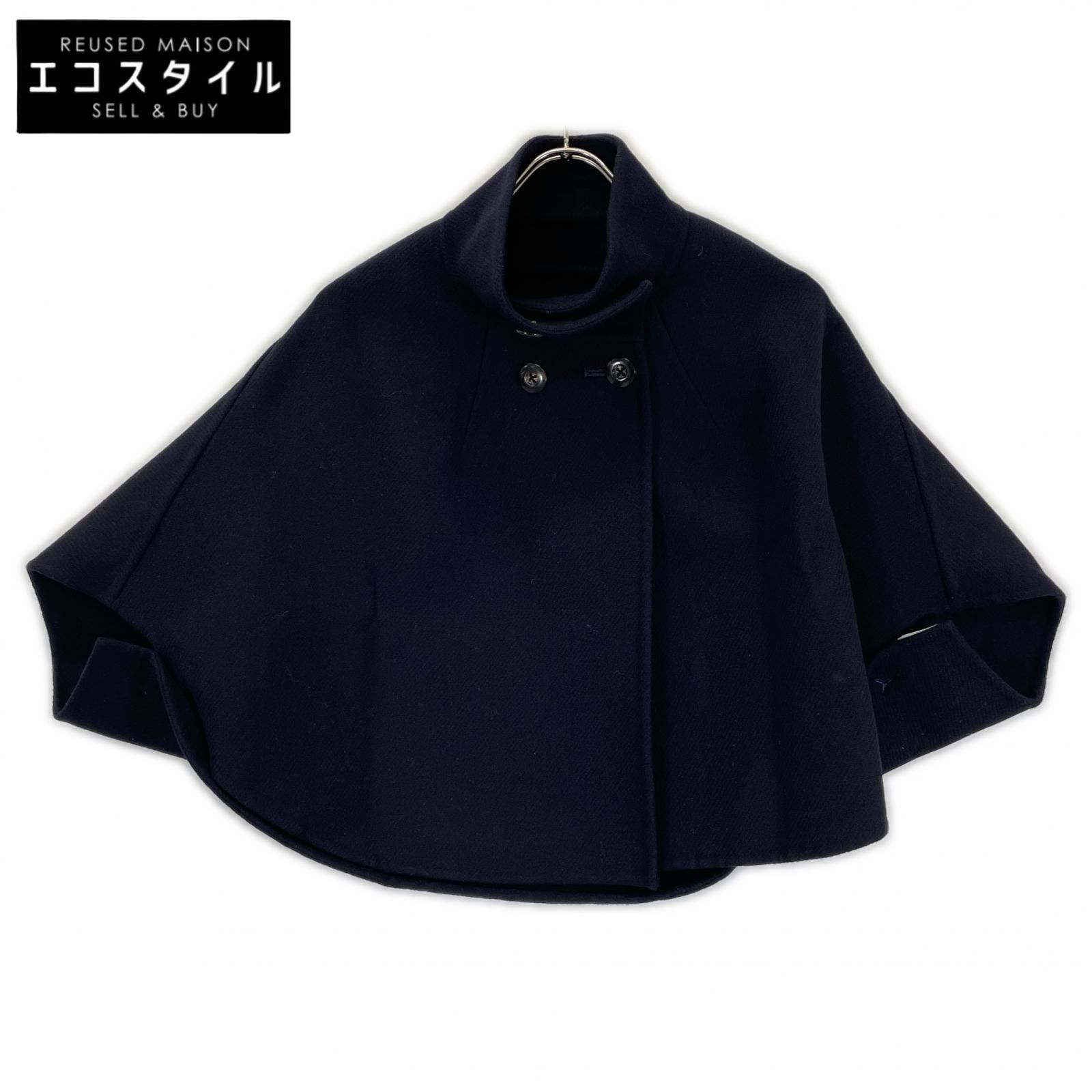 support surface　サポートサーフェス　ネイビー ウール カシミヤ混 スタンドカラー ポンチョ　M