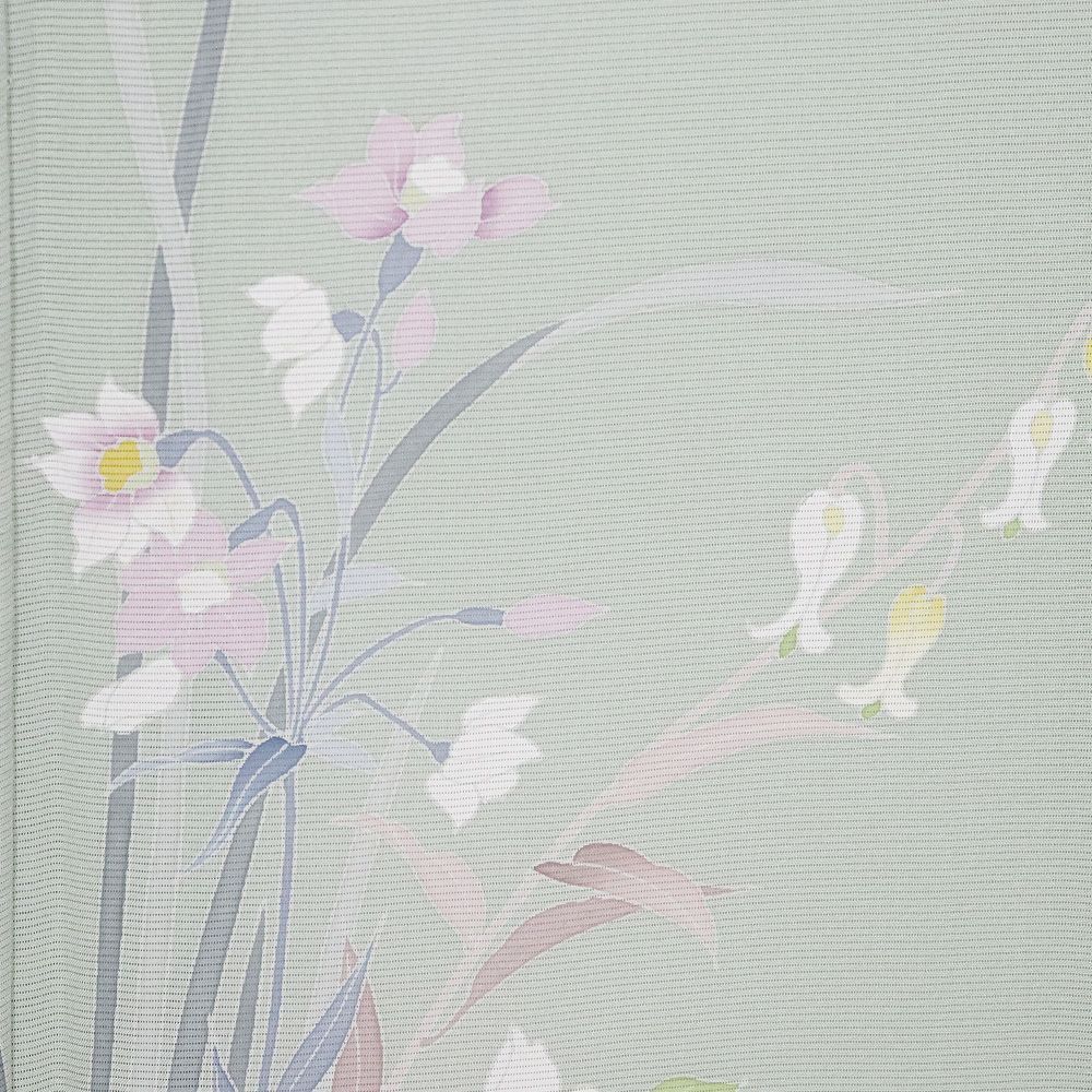 高級 訪問着 正絹 袷 京友禅 釣鐘状の花 パープル 薄ムラサキ色 鈴蘭 作家物 京友禅 坂井修 絽 訪問着 正絹 薄緑 薄紫 暈し 手描き友禅 水仙 鈴蘭