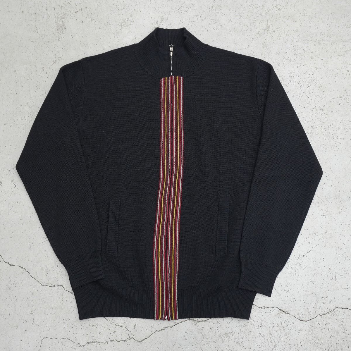 Paul Smith LONDON ポールスミス ロンドン マルチ ストライプ 切替 ジップアップ ドライバーズ ニット ririジップ 463408 黒 L 2563Q★4