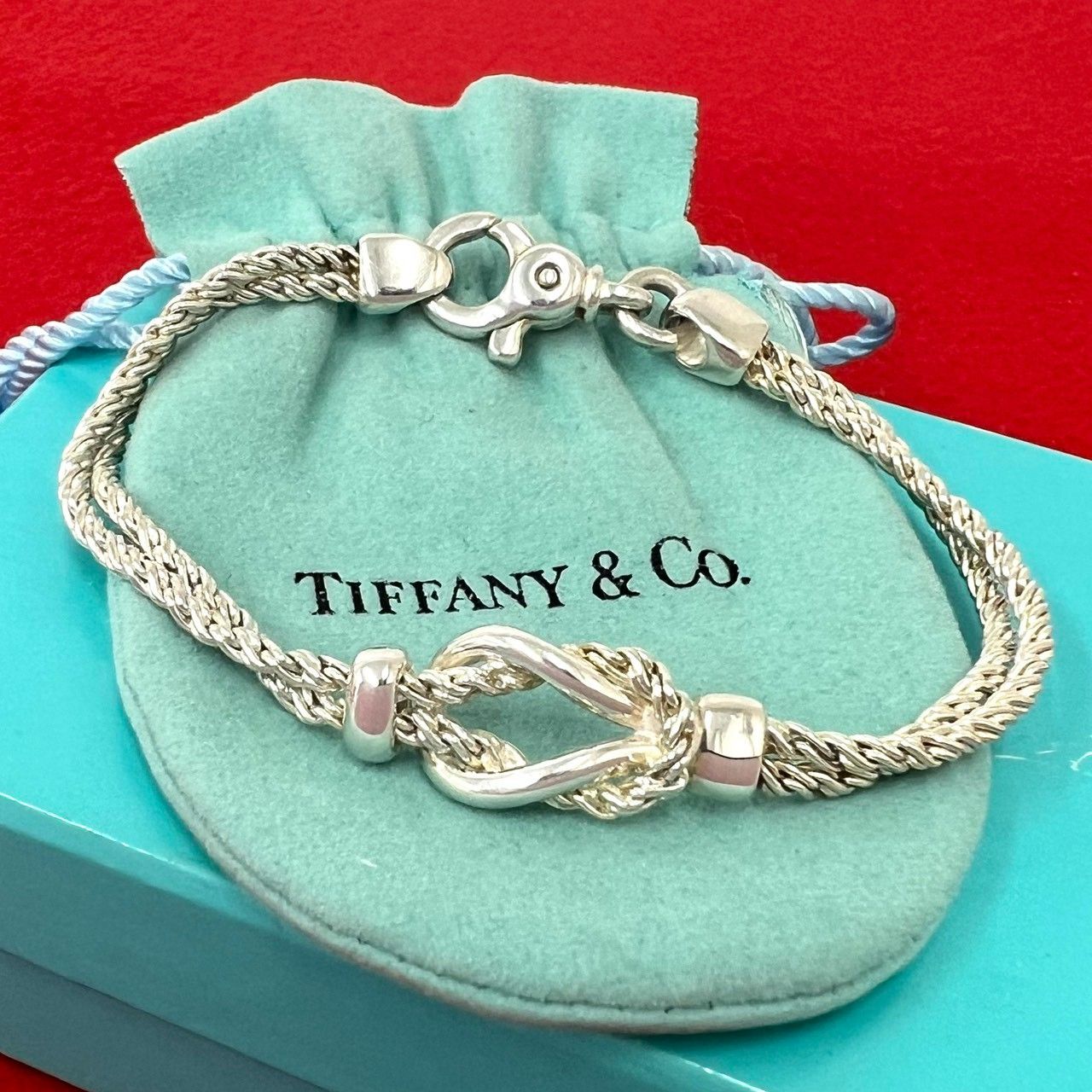 極 美品 箱 袋付き TIFFANY&Co. ティファニー ヴィンテージ ダブルロープ センターノット ブレスレット シルバー925 シルバー 41253 120,400円