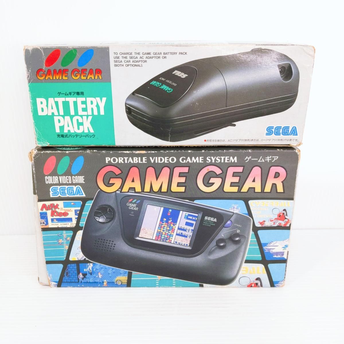 ジャンク品　セガ　SEGA ゲームギア　　　　バッテリーパック　ACアダプター 中古現状品】セガ ゲームギア本体 充電式バッテリーパックセット〇YR