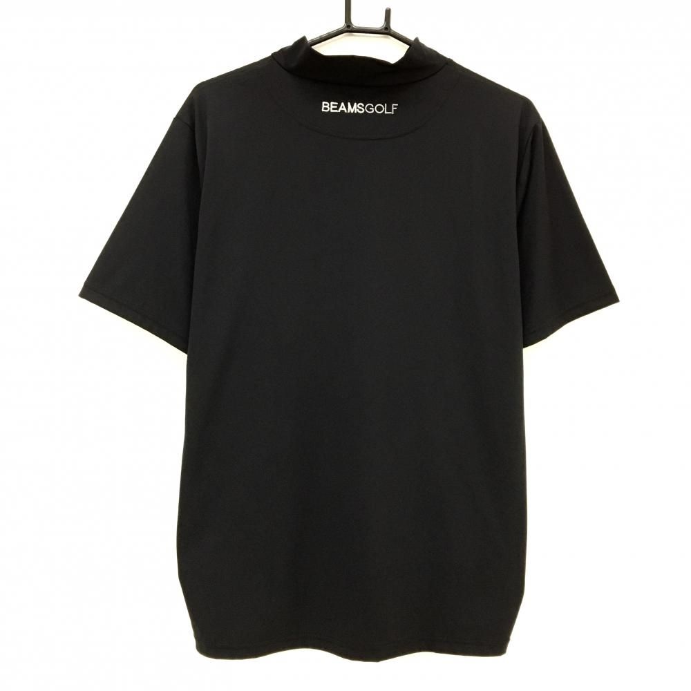 超美品】ビームスゴルフ 半袖ハイネックシャツ 黒 ロゴ白 ストレッチ