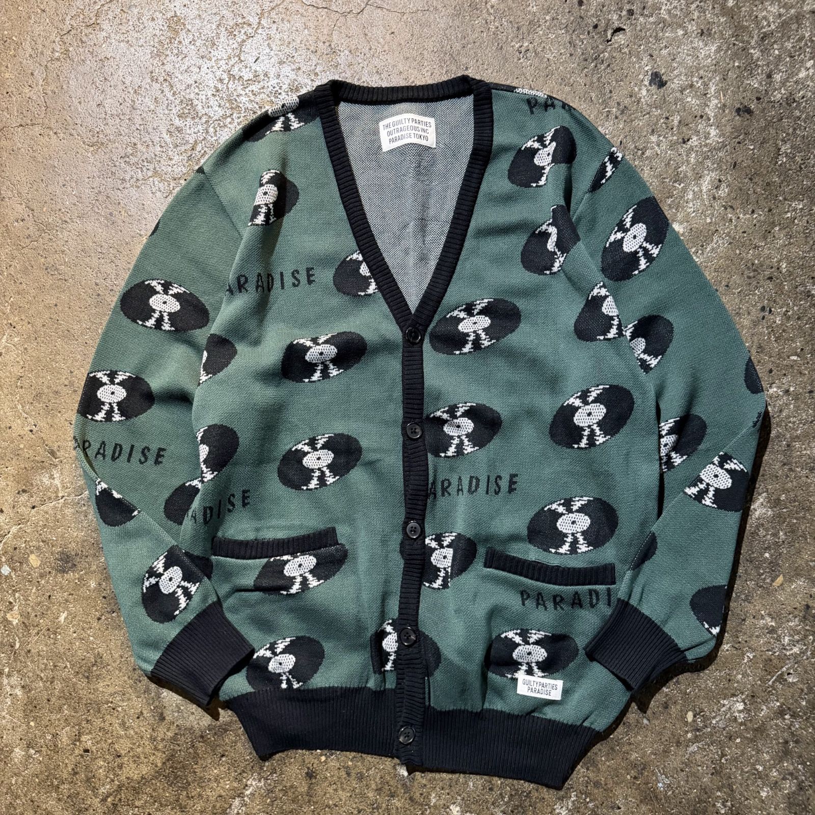 WACKOMARIA 24ss RECORDS JACQUARD KNIT CARDIGAN グリーン L