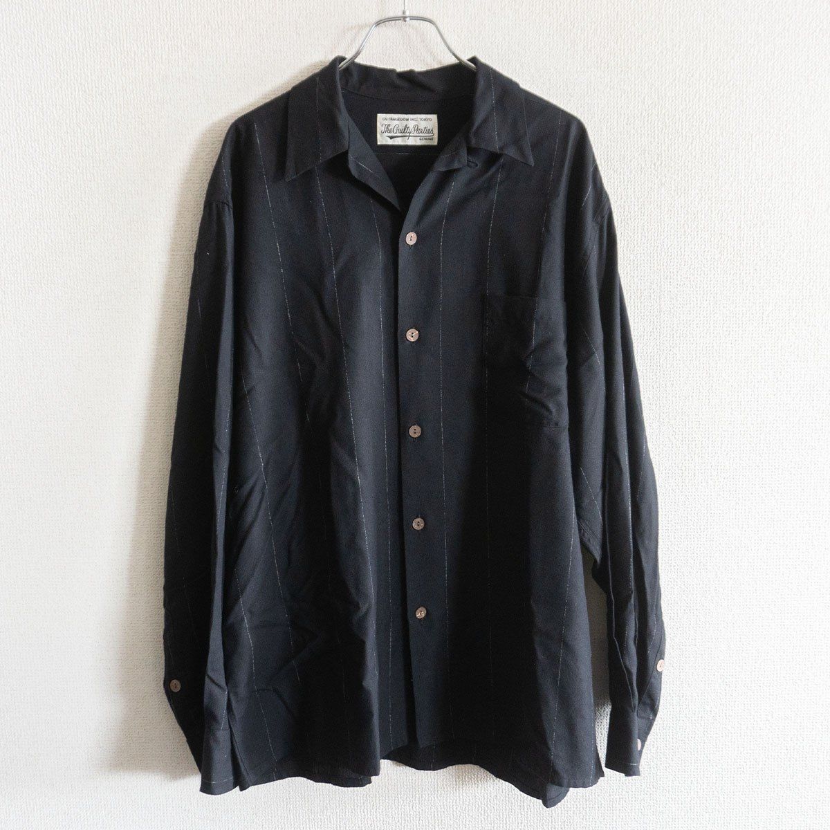 美品】WACKO MARIA【OPEN COLLAR SHIRT L/S ストライプ オープンカラー