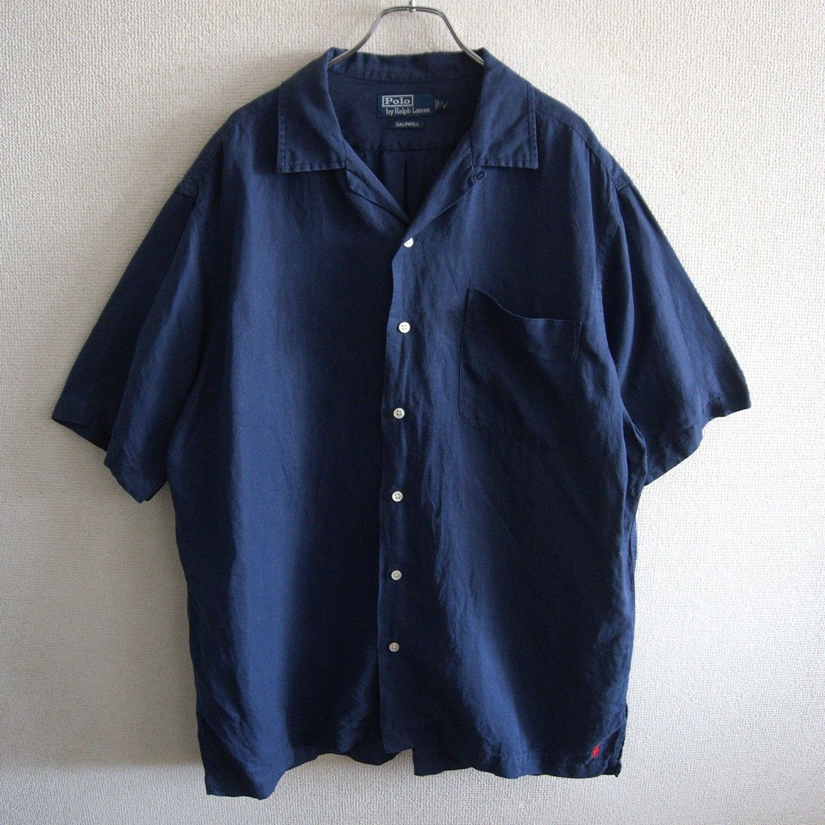 【雰囲気抜群】POLO RALPH LAUREN 【CALDWELL リネン オープンカラー シャツ】L ネイビー ポロラルフローレン 裾ポニー 開襟 s2607089