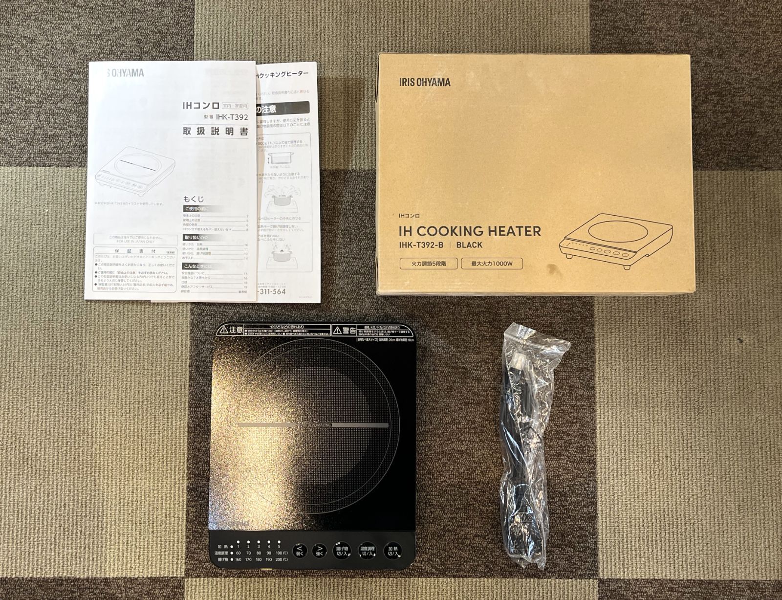 ▽アイリスオーヤマ IH クッキングヒーター 1口 IHK-T392-B 未使用品