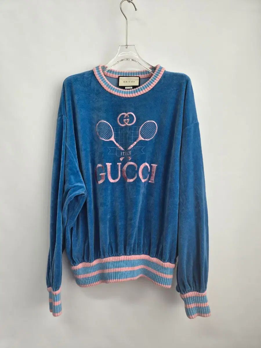 a0134 グッチ テニス ツアーベルベット スウェット ブルー S