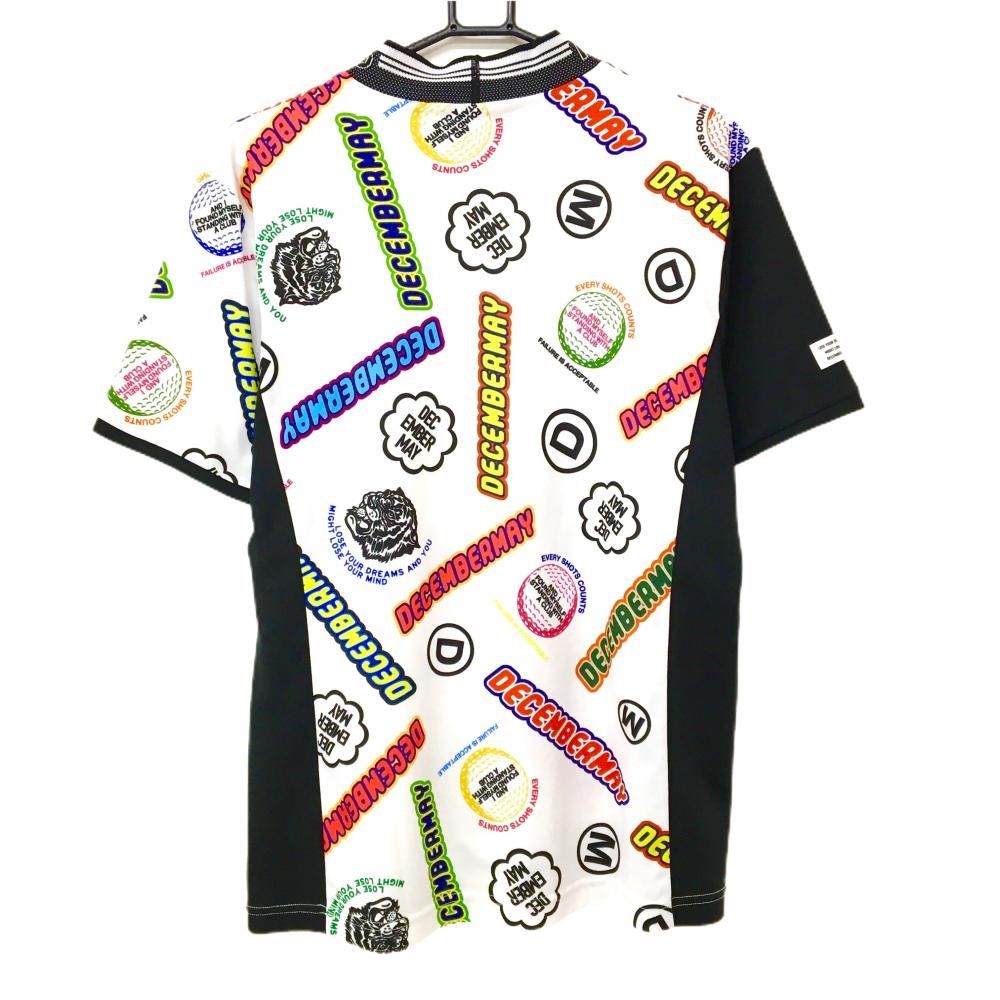 超美品】ディセンバーメイ 半袖ハイネックシャツ 白×マルチカラー 総柄