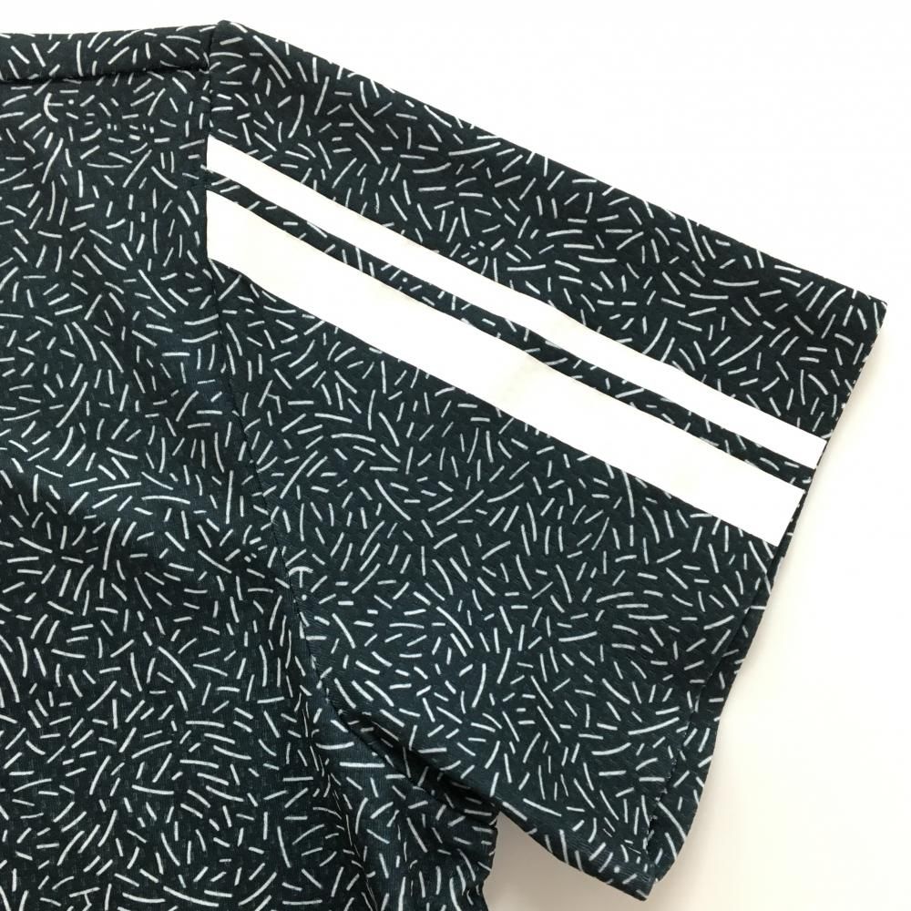美品】PGGパーリーゲイツ 半袖ハイネックシャツ ネイビー×白 総柄 袖
