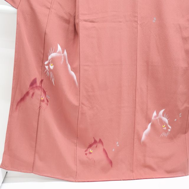 京松】付下げ オリジナル ネコ しつけ付 未使用品 着物 正絹 美品 身丈