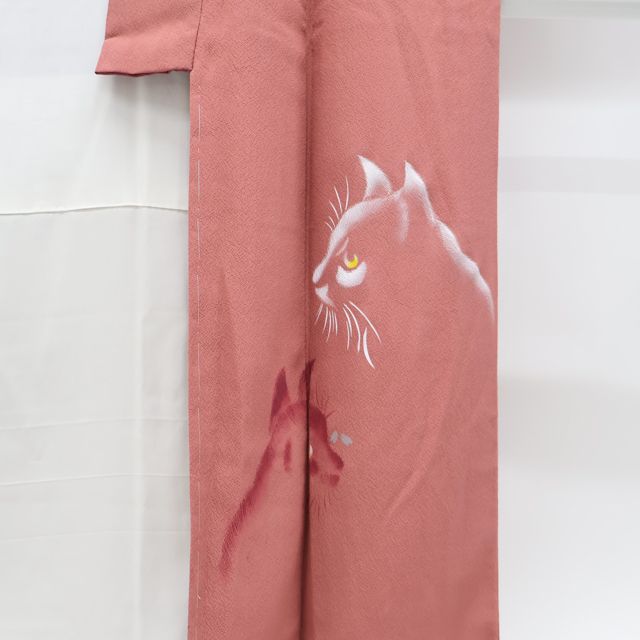 京松】付下げ オリジナル ネコ しつけ付 未使用品 着物 正絹 美品 身丈