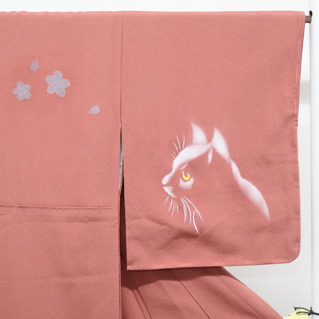 京松】付下げ オリジナル ネコ しつけ付 未使用品 着物 正絹 美品 身丈