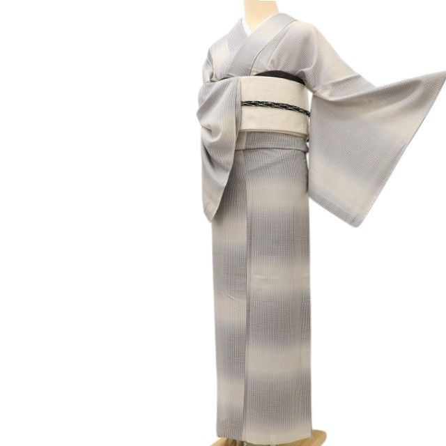 百華 Y5363◇新品 仕付け糸付 夏着物 縦絽 市松 モノトーン 手縫い