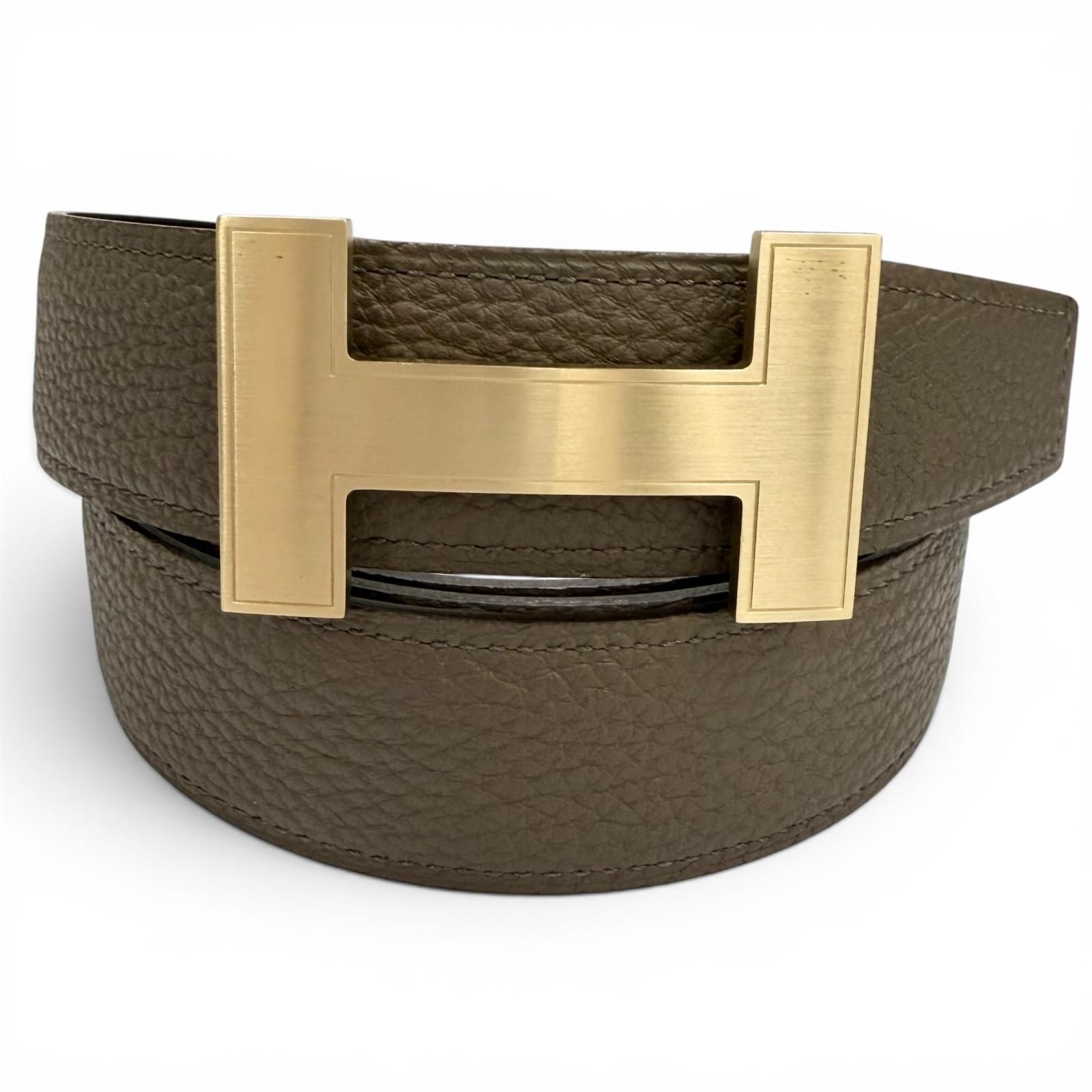 極美品▼HERMES エルメス コンスタンス ボックスカーフ トゴ ゴールド金具 Hロゴバックル リバーシブルベルト カーキ ブラック 115 T刻印