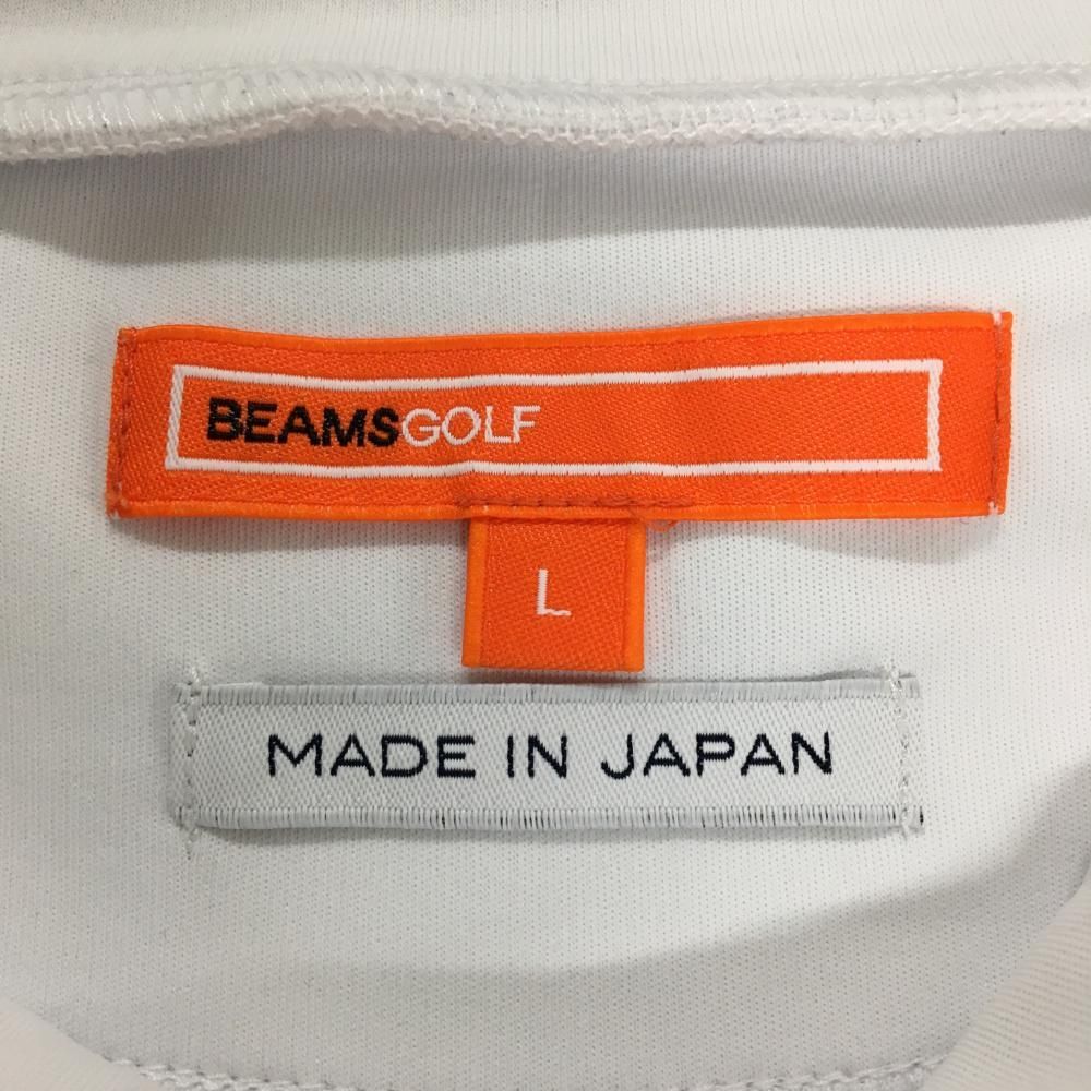 ビームスゴルフ 半袖ハイネックシャツ 白×グリーン ロゴ刺しゅう 日本
