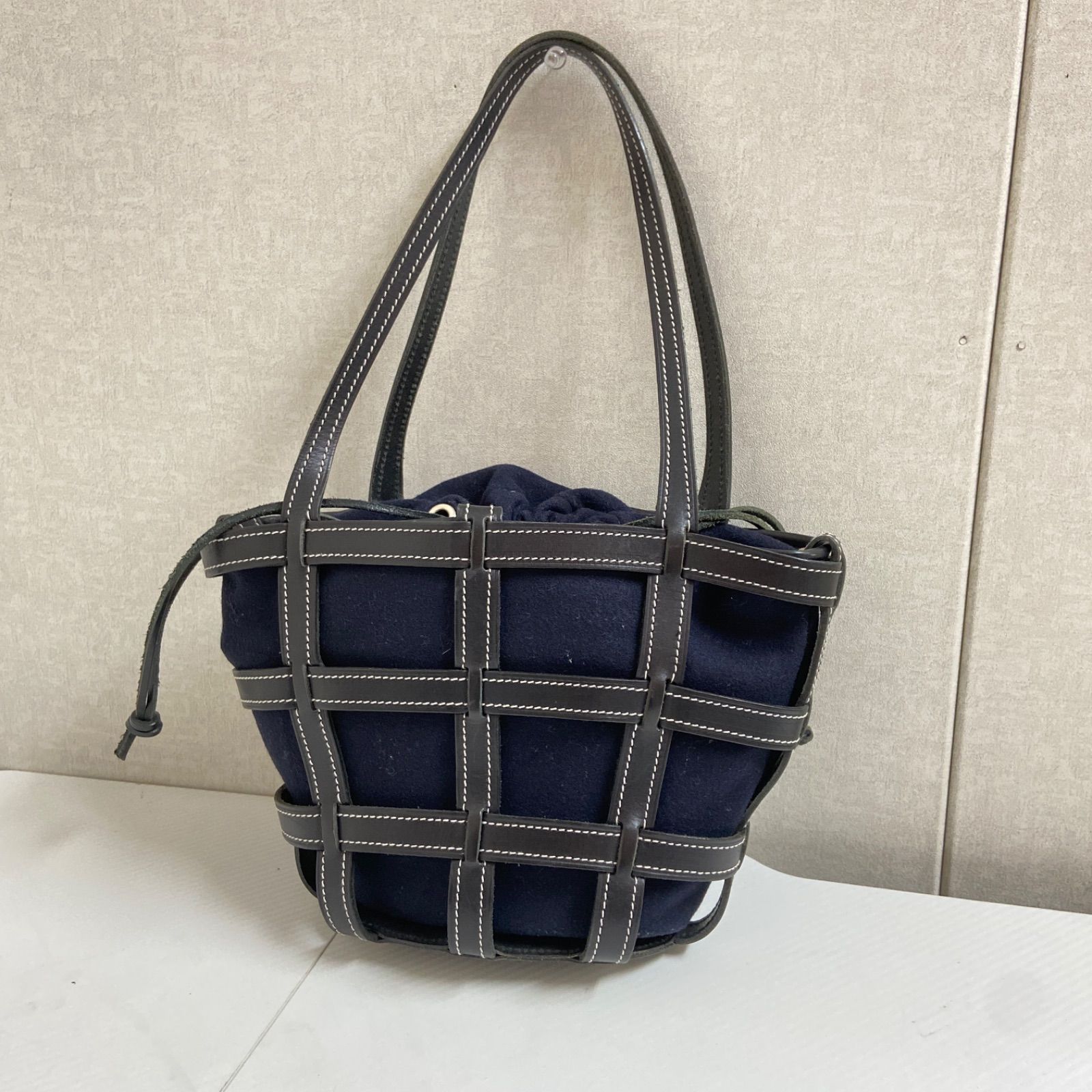ジュストカンパーニュ マッシフ レザー×巾着 トートバッグ 黒 - メルカリ