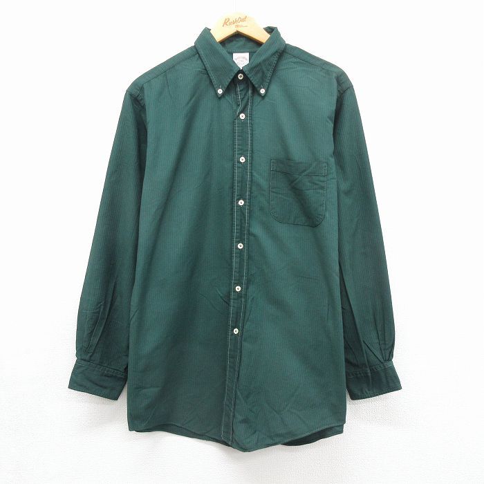XL/古着 ブルックスブラザーズ 長袖 ブランド シャツ メンズ 90年代 90s 大きいサイズ コットン ボタンダウン グリーン ストライプ 26jul14