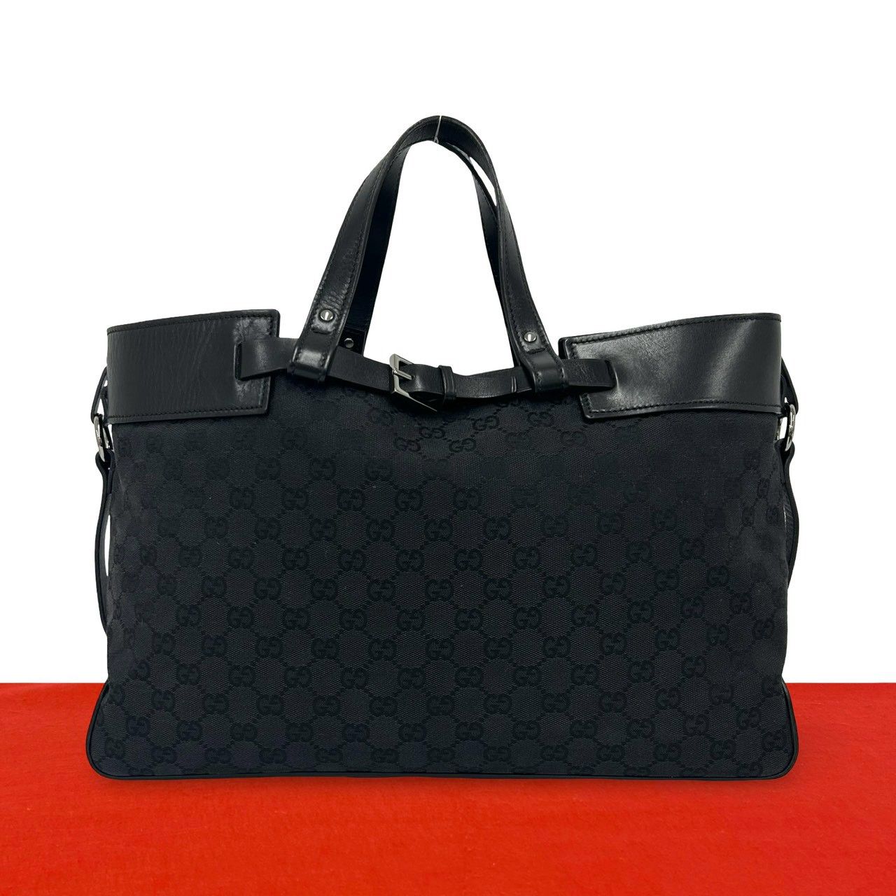 極 美品 希少品 GUCCI グッチ GG ロゴ 柄 キャンバス レザー 本革 